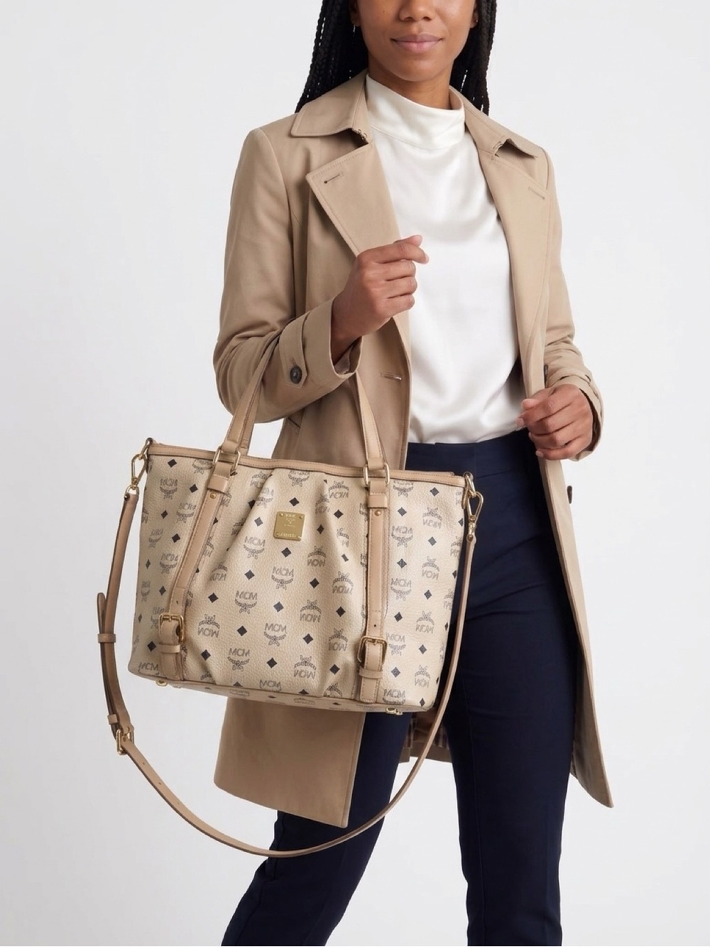 Authentic MCM Beige 2-Way Satchel